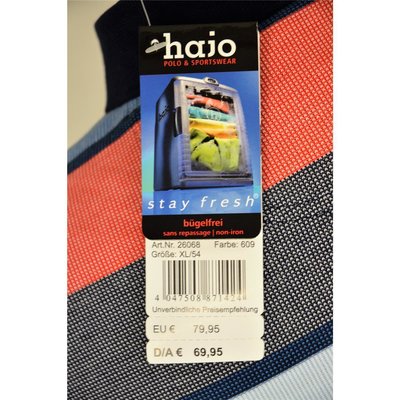 HAJO- sportives Sweatshirt mit Polo-kragen, Marine-Rot gestreift