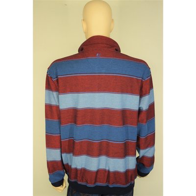 HAJO- sportives Sweatshirt in Marine/Rot gestreift, Stehkragen mit Zipper