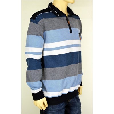 HAJO- sportives Sweatshirt mit Reißverschluss in Blau gestreift