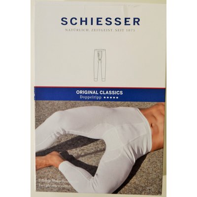 SCHIESSER -Original Classics Herren lange Unterhose, Weiß, Doppelripp, Baumwolle