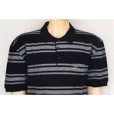 Sailing Company hochwertiges Herren Polo Shirt, Blau/Grau gestreift, Brusttasche