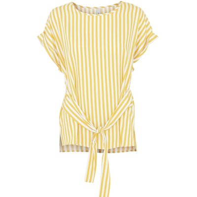 soyaconcept sommerliche Damen Bluse in Gelb/Weiß gestreift mit Bindeband