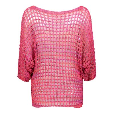 Geisha Fashion leichter Damen Lochstrick-Pullover in Pink Melange 