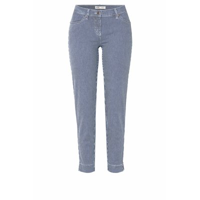 Toni Fashion Perfect Shape Zip 7/8 Damen Jeans Blau Weiß gestreift,m Stretch