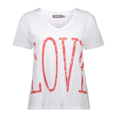 Geisha Shirt in  White/Coral mit Love Aufschrift