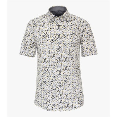 Casa Moda Herren 1/2 Hemd mit  Druck in Weiß- Gelb-Schwarz, Comfort Fit