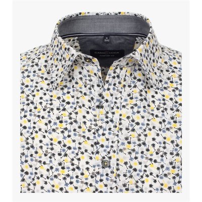 Casa Moda Herren 1/2 Hemd mit  Druck in Weiß- Gelb-Schwarz, Comfort Fit