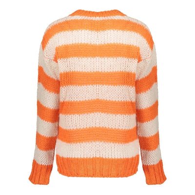 Geisha Pullover modischer Damen Strick-Pullover im Orange/Off-White