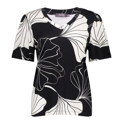 Geisha Fashion, modisches Shirt in Schwarz/Offwhite,V-Ausschnitt